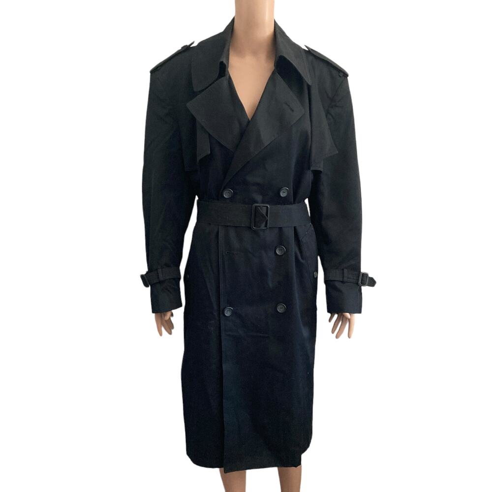 Charles Klein Trench Coat Mens 40 Short Black Double Breasted